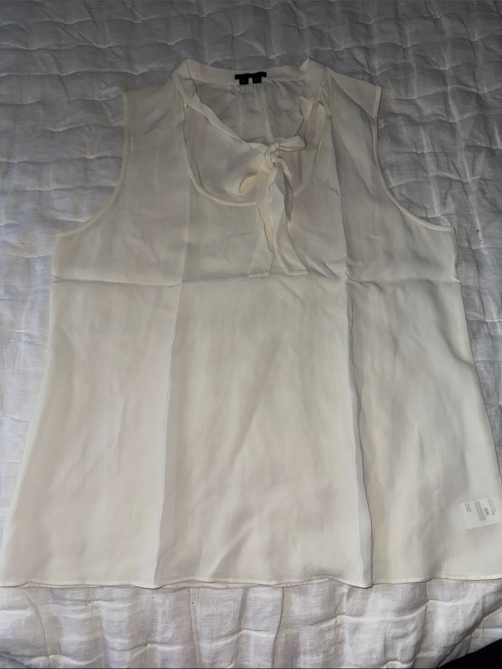 Theory Cream Sleeveless Tie-Neck Tank Top